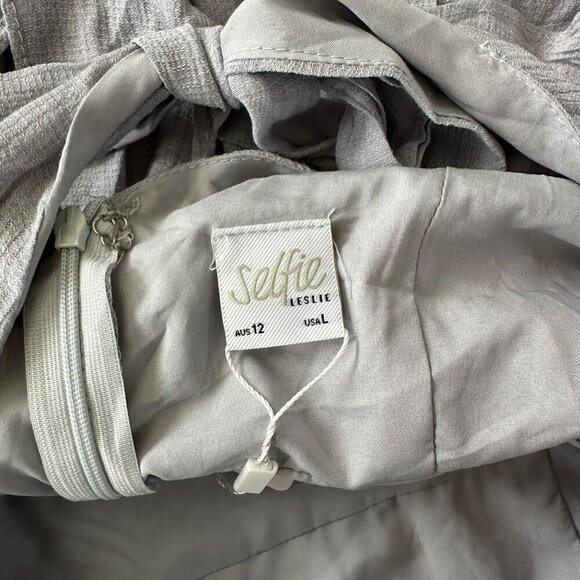 Selfie Leslie Womens gray ruffled sleeveless romper with halter tie top and back - Picture 9 of 11